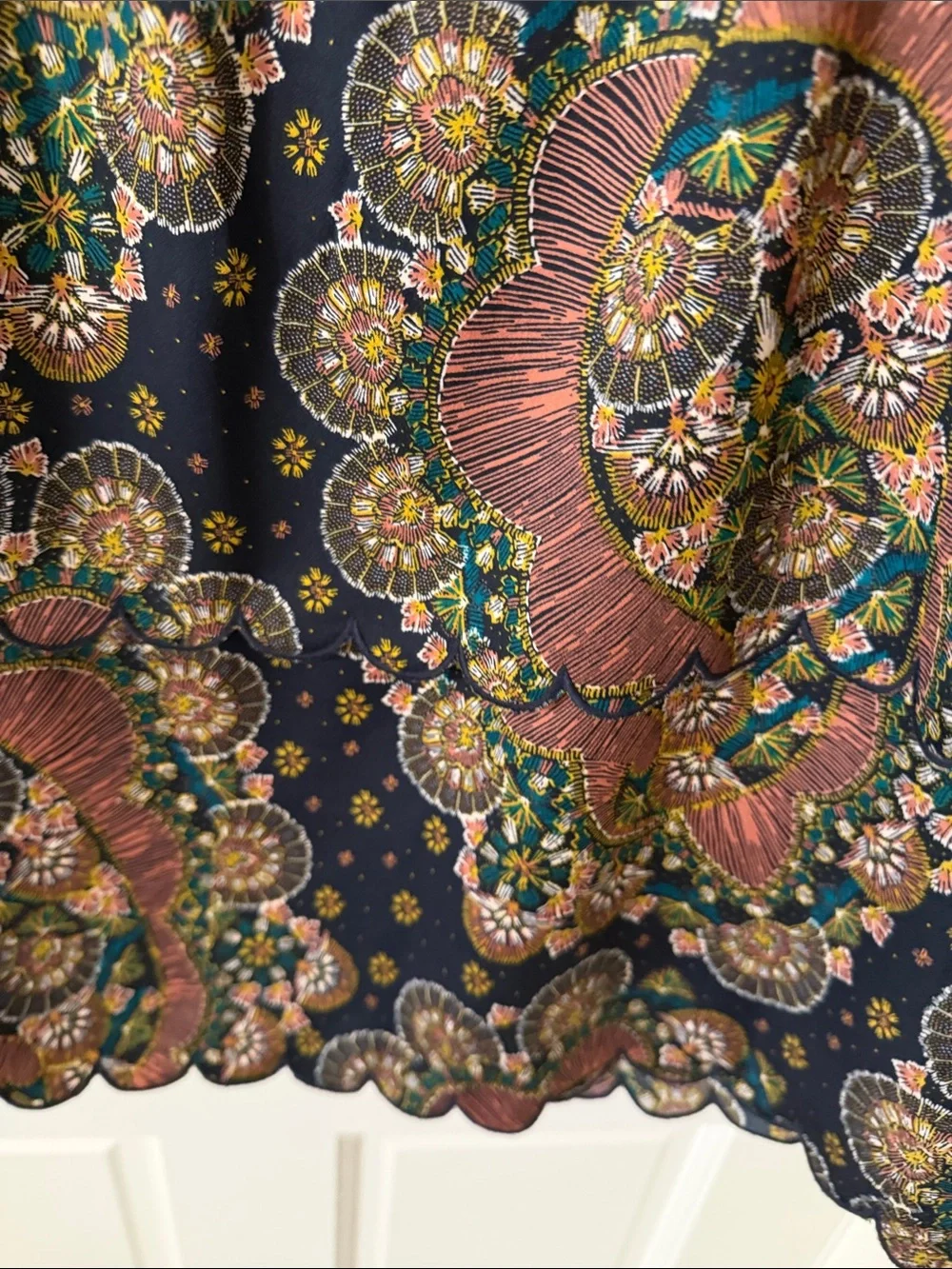 J. Crew Point Sur Tiered Scalloped Hem Midi Skirt in Paisley Satin Crepe Size 12